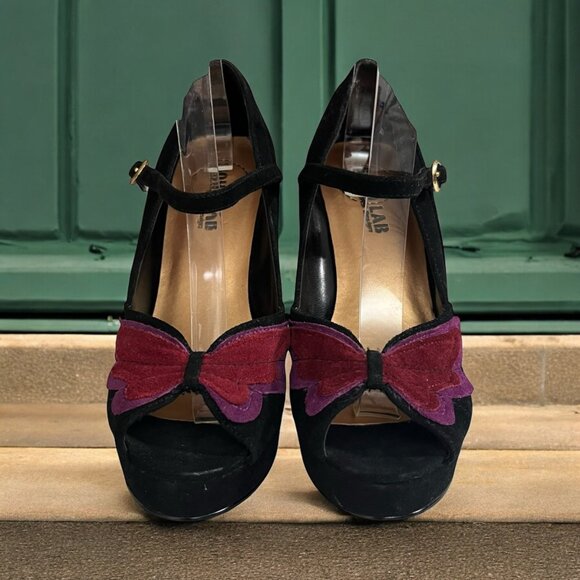 90s Skechers Soho Lab Black Suede Whimsigoth Platform‎ Butterfly Sandals Size 8 - Picture 1 of 8